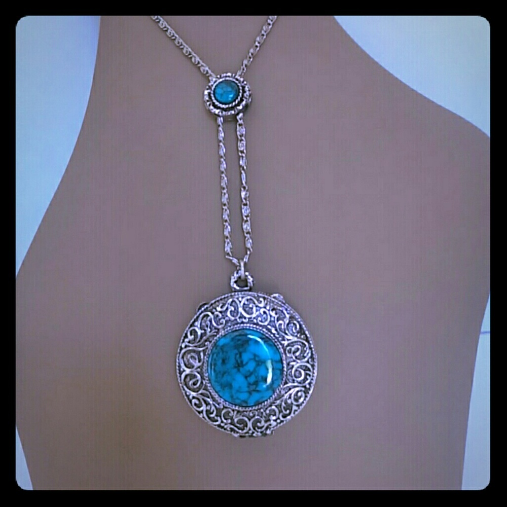 Vintage Faux Turquoise Perfume Locket Necklace